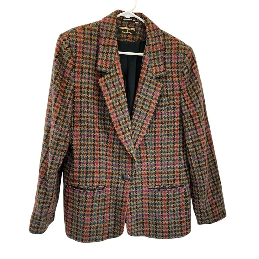 Collectible gold by Giorgio Sant Angelo Wool Hountstooth Brown Blazer 14